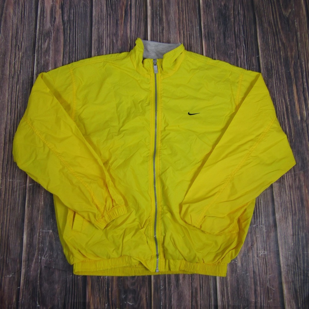 Vintage Nike Jacket Youth Medium Yellow Windbreaker Full Zip Swoosh Mesh 90s